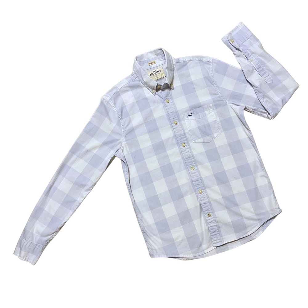 Hollister Guys Stretch Oxford Shirt, Blue Plaid | S